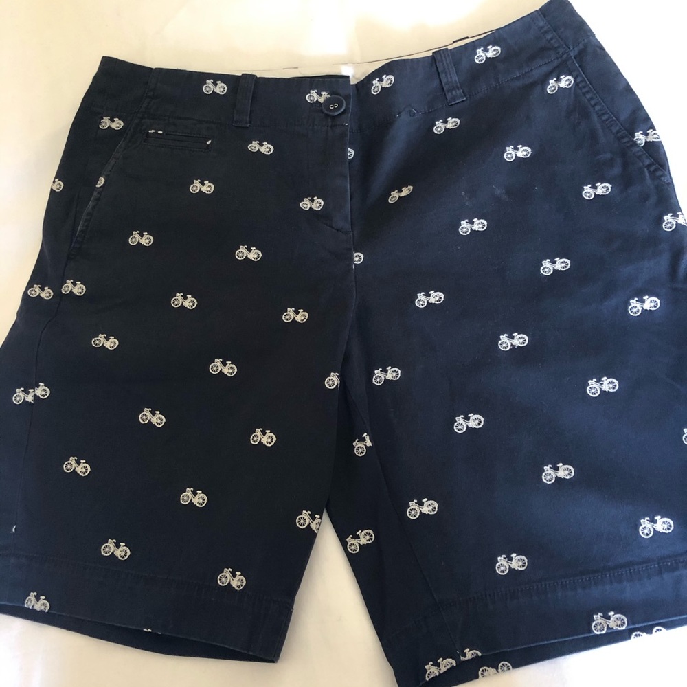 Talbots Navy Blue Bicycle Embroidered Bermuda Shorts